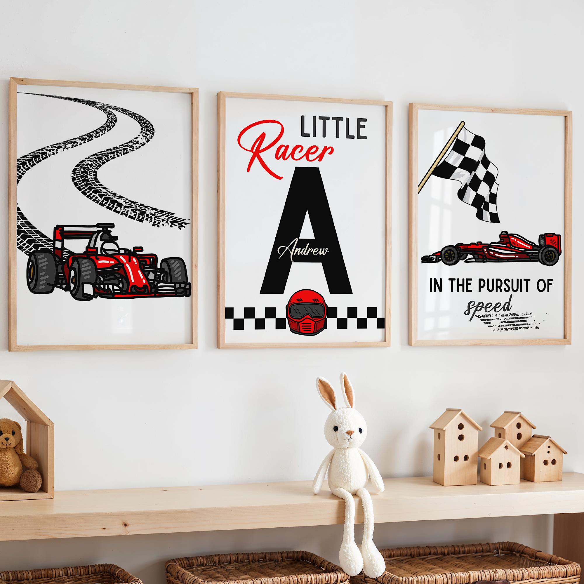 Baby Name Wall Art - Custom Name Racing Car Nursery Prints