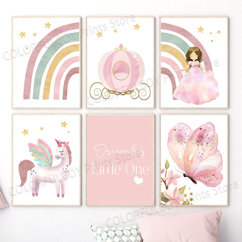Baby Unicorn Nursery - Pink Pumpkin Car Princess Girl Rainbow