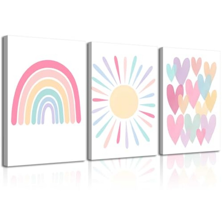 Baby Nursery Frames - 3Pcs Framed Pink Nursery Canvas Wall