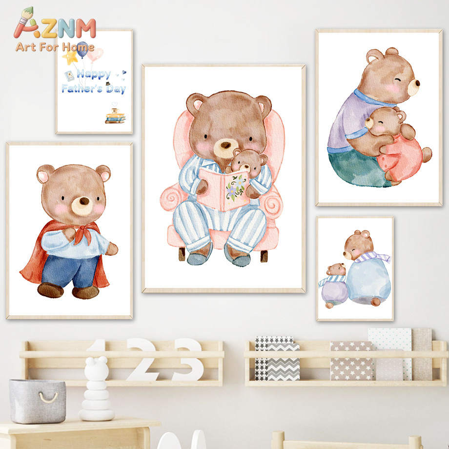 Baby Nursery Themes Boy - AZNM Watercolor Father and Baby Bear