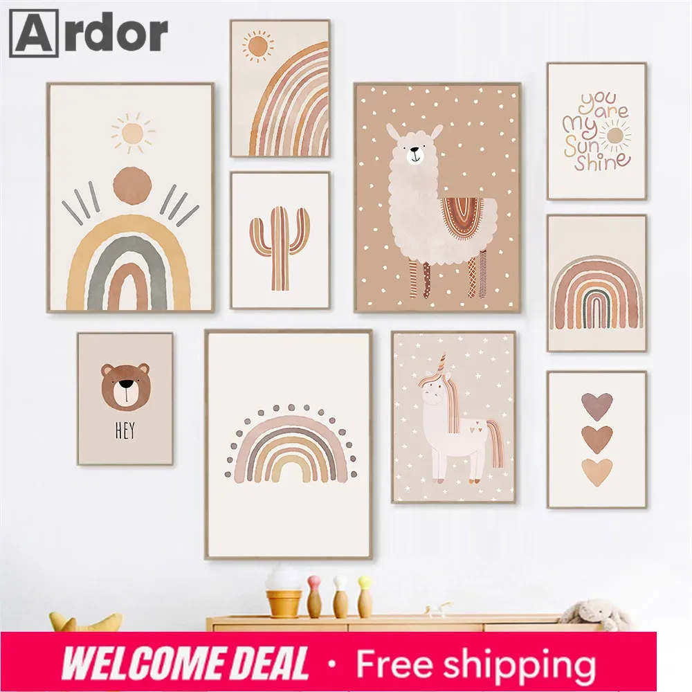 Baby Unicorn Nursery - 2026 Sun Heart Rainbow Wall Art