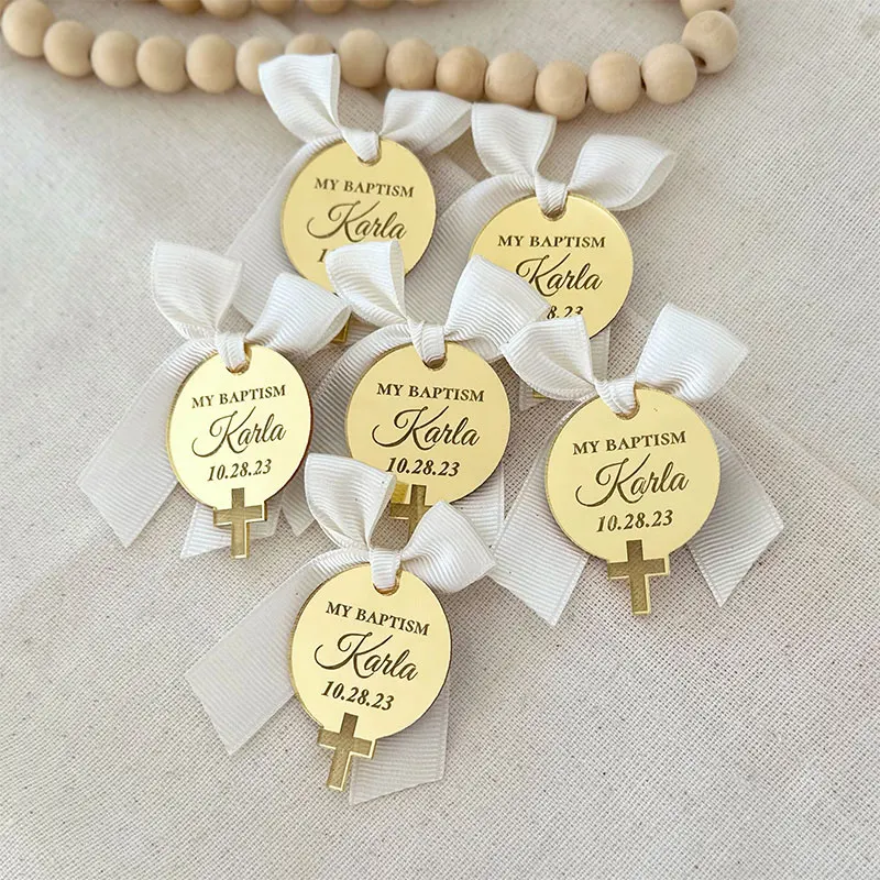 Baby Name Wall Art - Custom Gold Cross Name Plate Acrylic