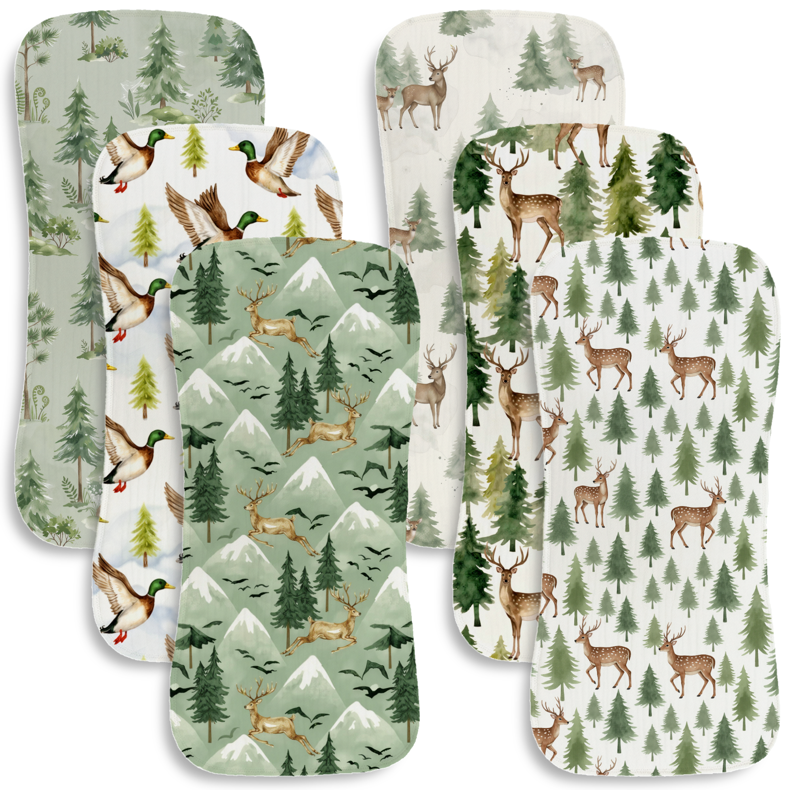 Baby Nursery Animal Theme - 6pc Breathable Muslin Burp Cloth Woodland
