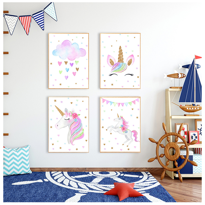 Baby Unicorn Nursery - Rainbow Unicorn Wall Art Prints Baby