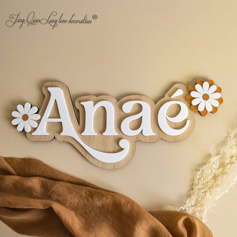Baby Nursery Girl Room - Custom Personalized wooden first name, Flower