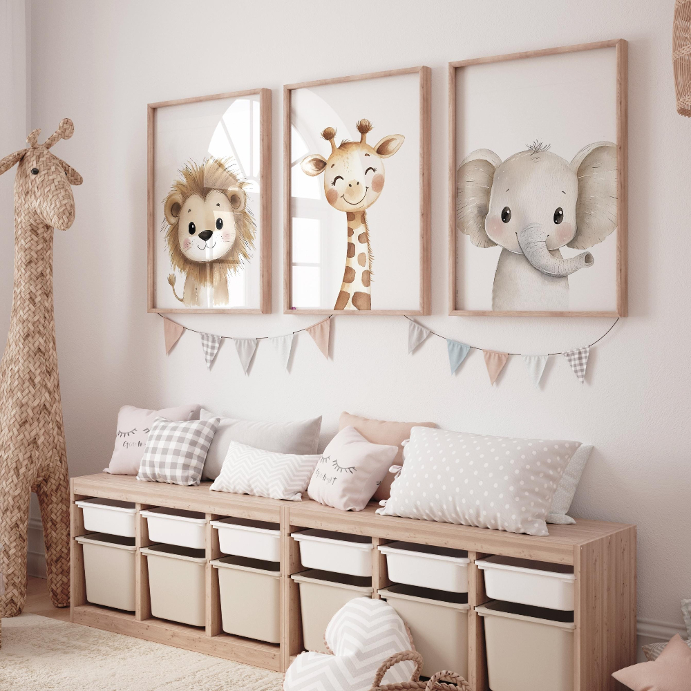 Baby Nursery Decor Girl - 3pcs Safari Animal Nursery Prints Watercolor