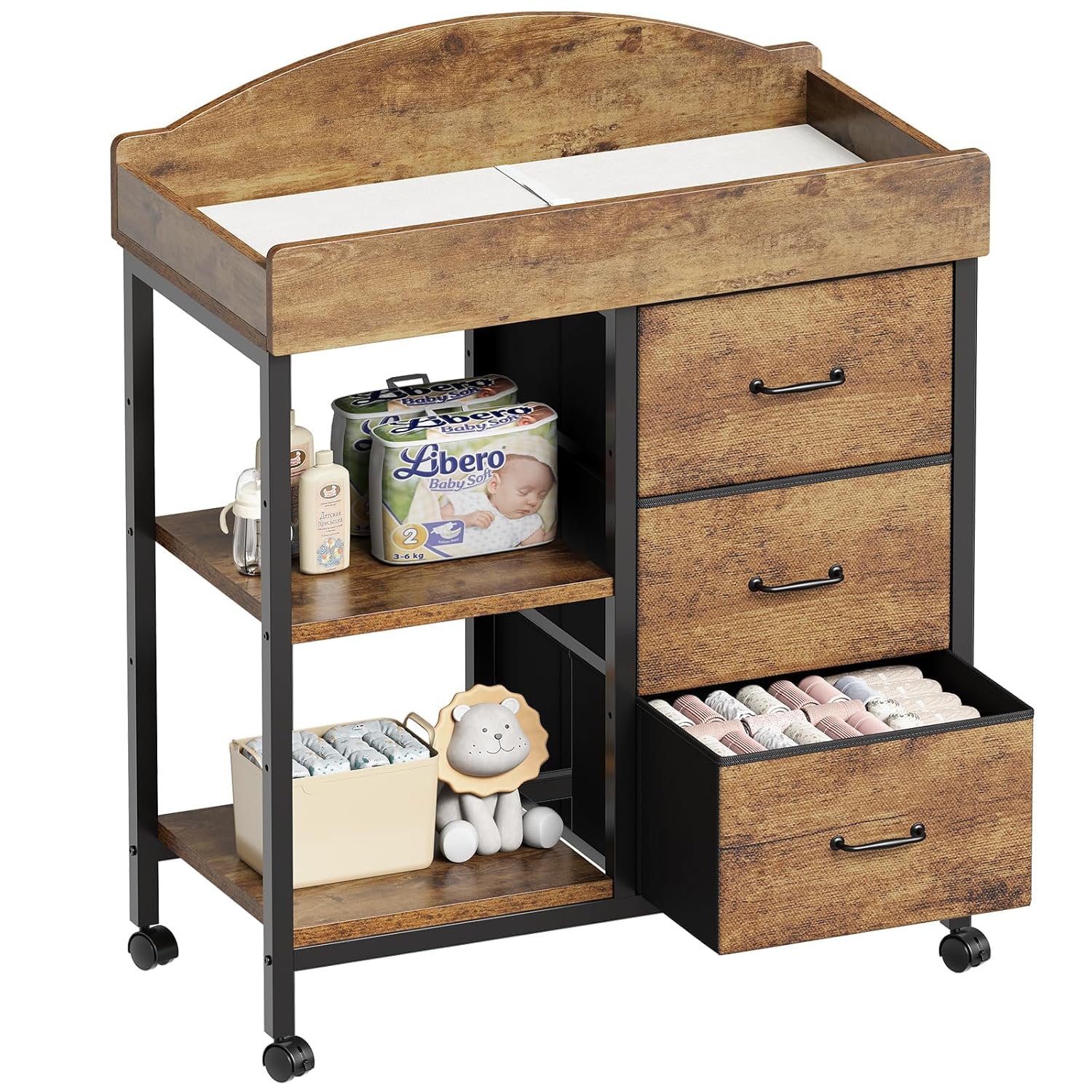 Baby Nursery Dresser Changing Table - Rustic Brown Baby Changing Table Dresser