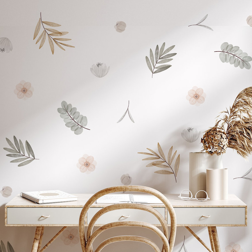 Baby Nursery Girl Room - Boho Leaves Botanical DIY Wall Decals