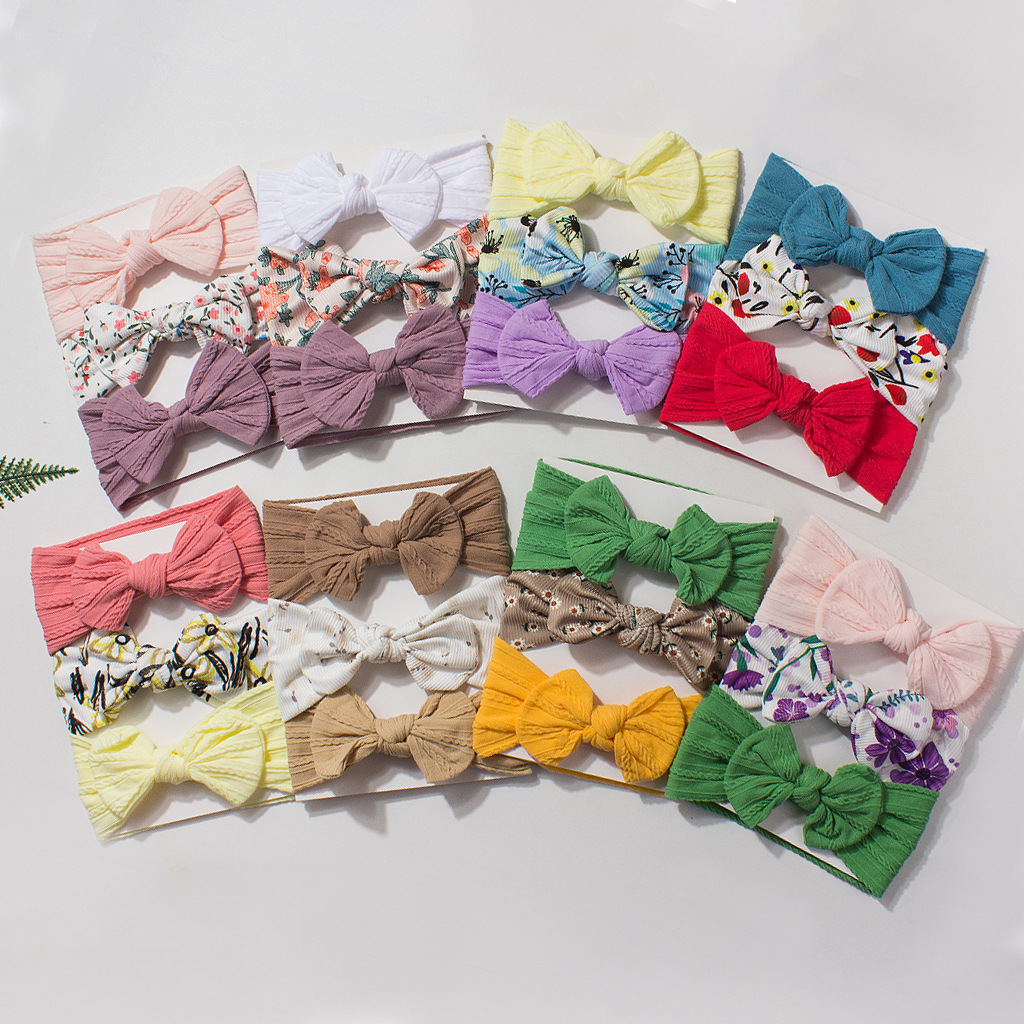 Baby Nursery Set - 3Pcs/Set Ribbed Floral Baby Headband Big