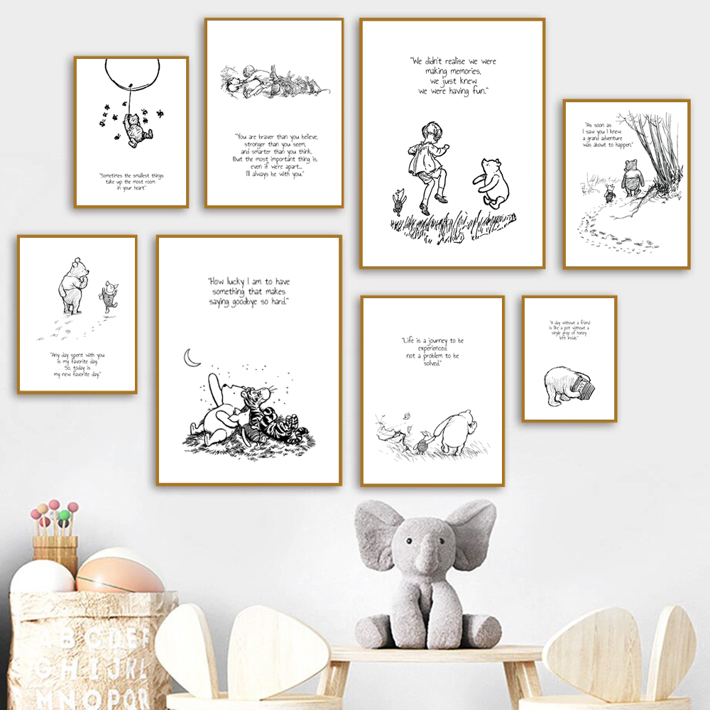 Baby Nursery Winnie The Pooh - Winnie the Pooh Quote Prints Black