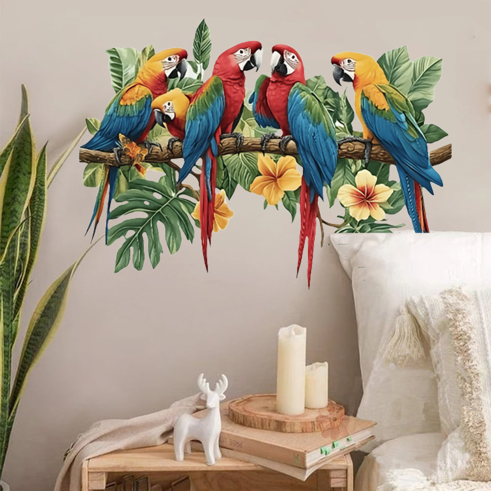 Baby Nursery Labels - 3Pcs Parrots on Branch Wall Stickers