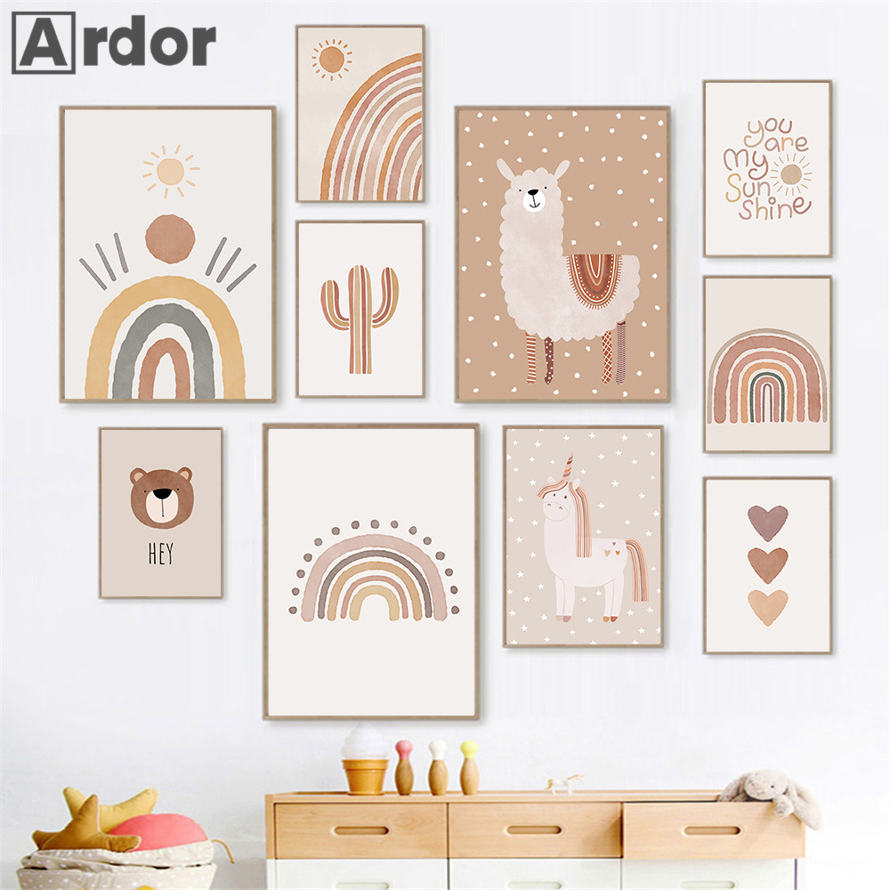 Baby Unicorn Nursery - Sun Heart Rainbow Wall Art Poster