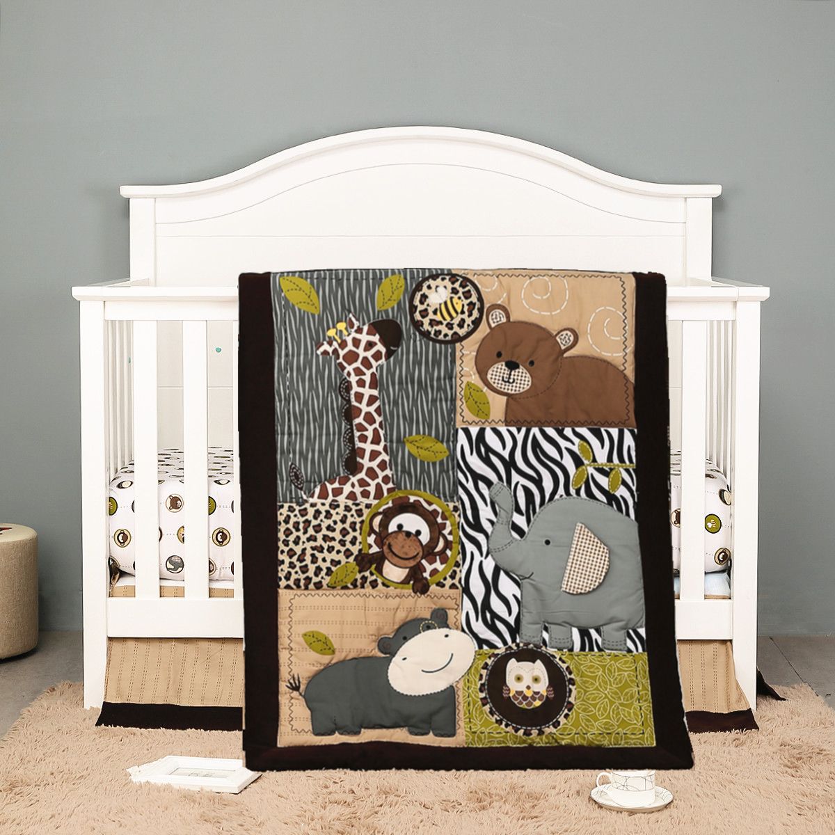Baby Nursery Animal Theme - 3Pcs Embroidered Newborn Baby Cot Bedding
