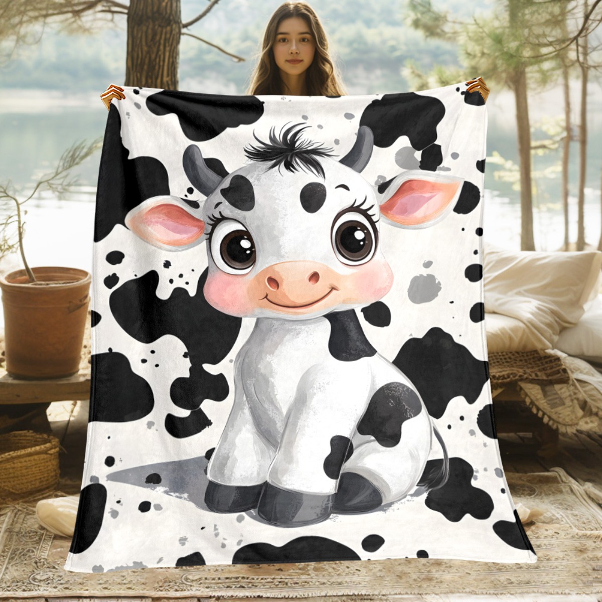 Cute Cartoon Cow Black White S – Baby Nursery Animal Theme recenzja i cena