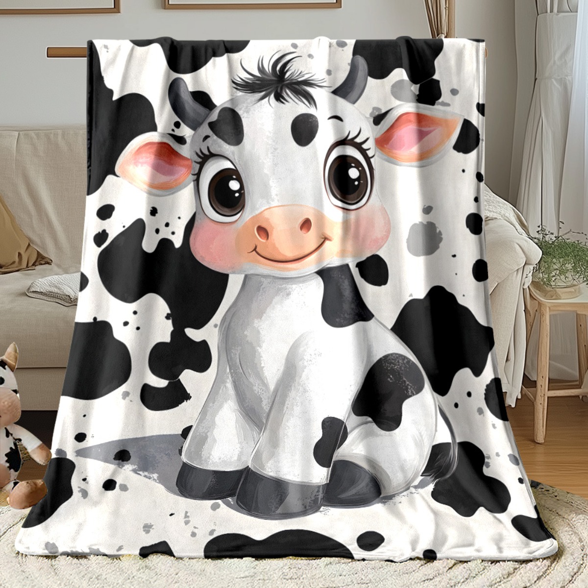 Cute Cartoon Cow Black White S – Baby Nursery Animal Theme recenzja i cena