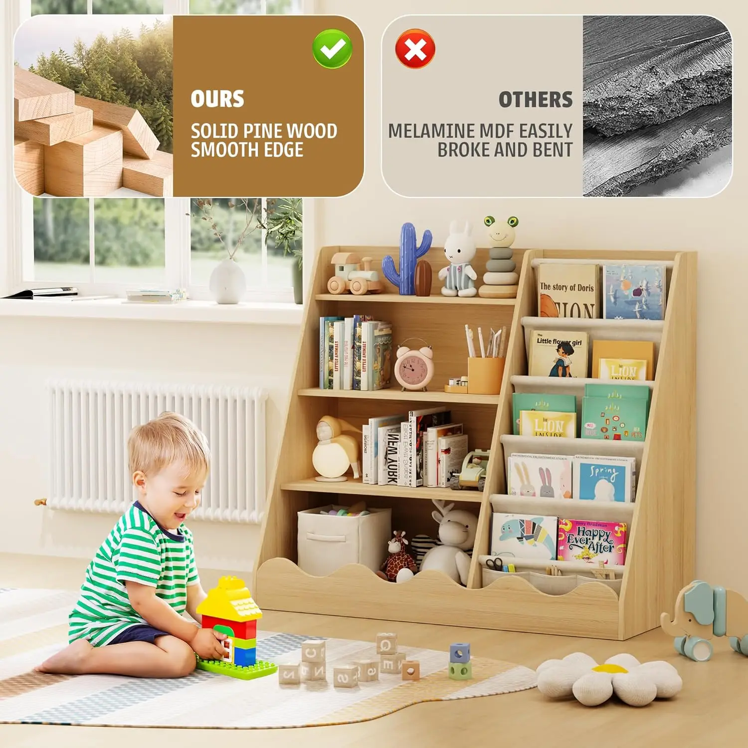 Wooden Kids Bookcase 4 Tier Ba – Baby Nursery Shelf recenzja i cena