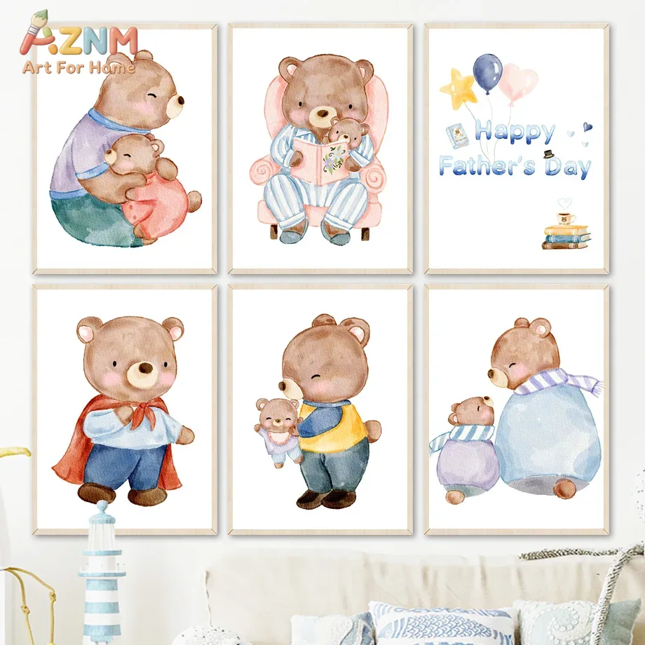 AZNM Watercolor Father and Bab – Baby Nursery Themes Boy recenzja i cena