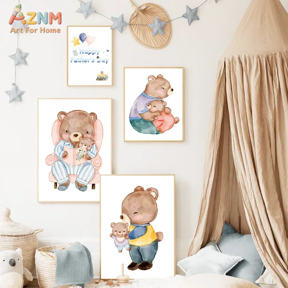 AZNM Watercolor Father and Bab – Baby Nursery Themes Boy recenzja i cena
