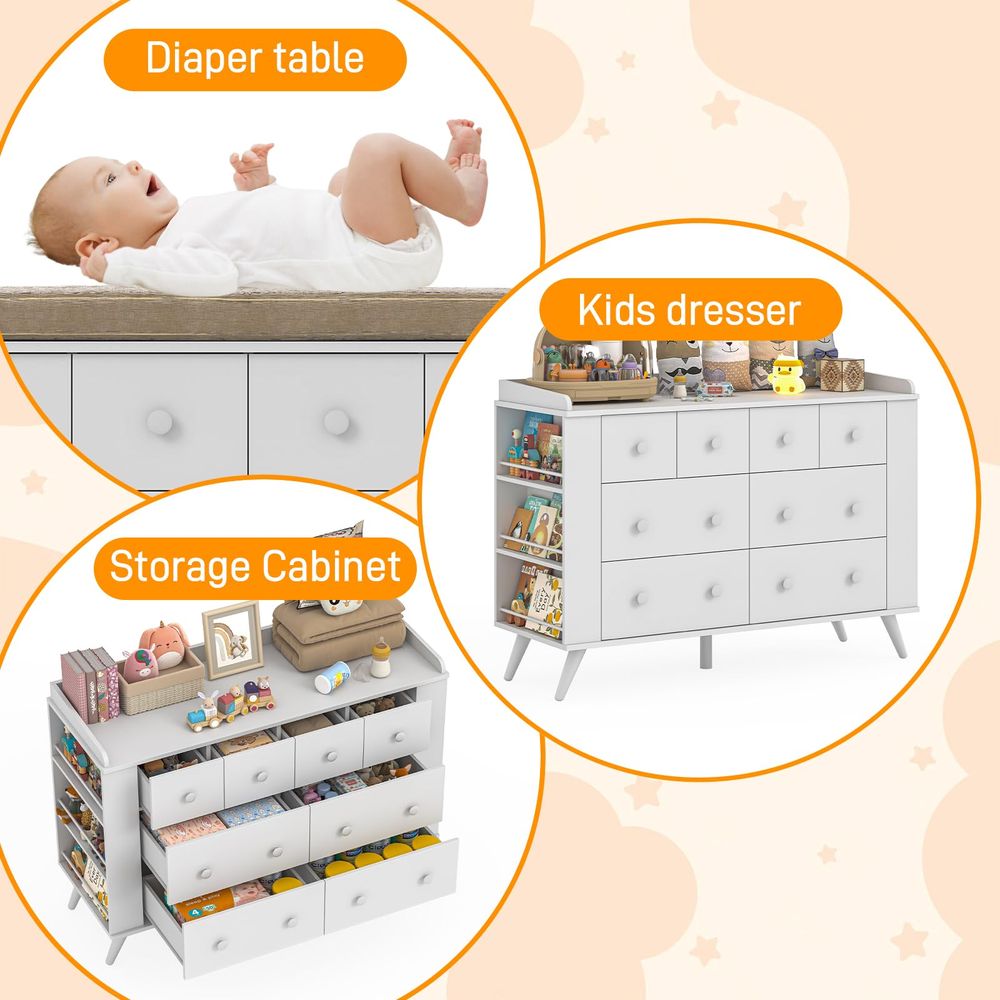 Kids Dresser Cabinet with 8 Dr – Baby Nursery Dresser Changing Table recenzja i cena
