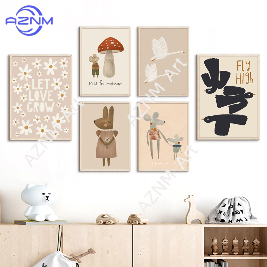Boho Cartoon Rabbit Mouse Goos – Baby Nursery Frames recenzja i cena