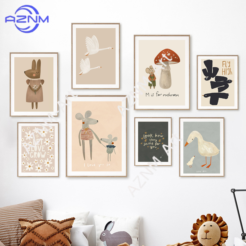 Boho Cartoon Rabbit Mouse Goos – Baby Nursery Frames recenzja i cena