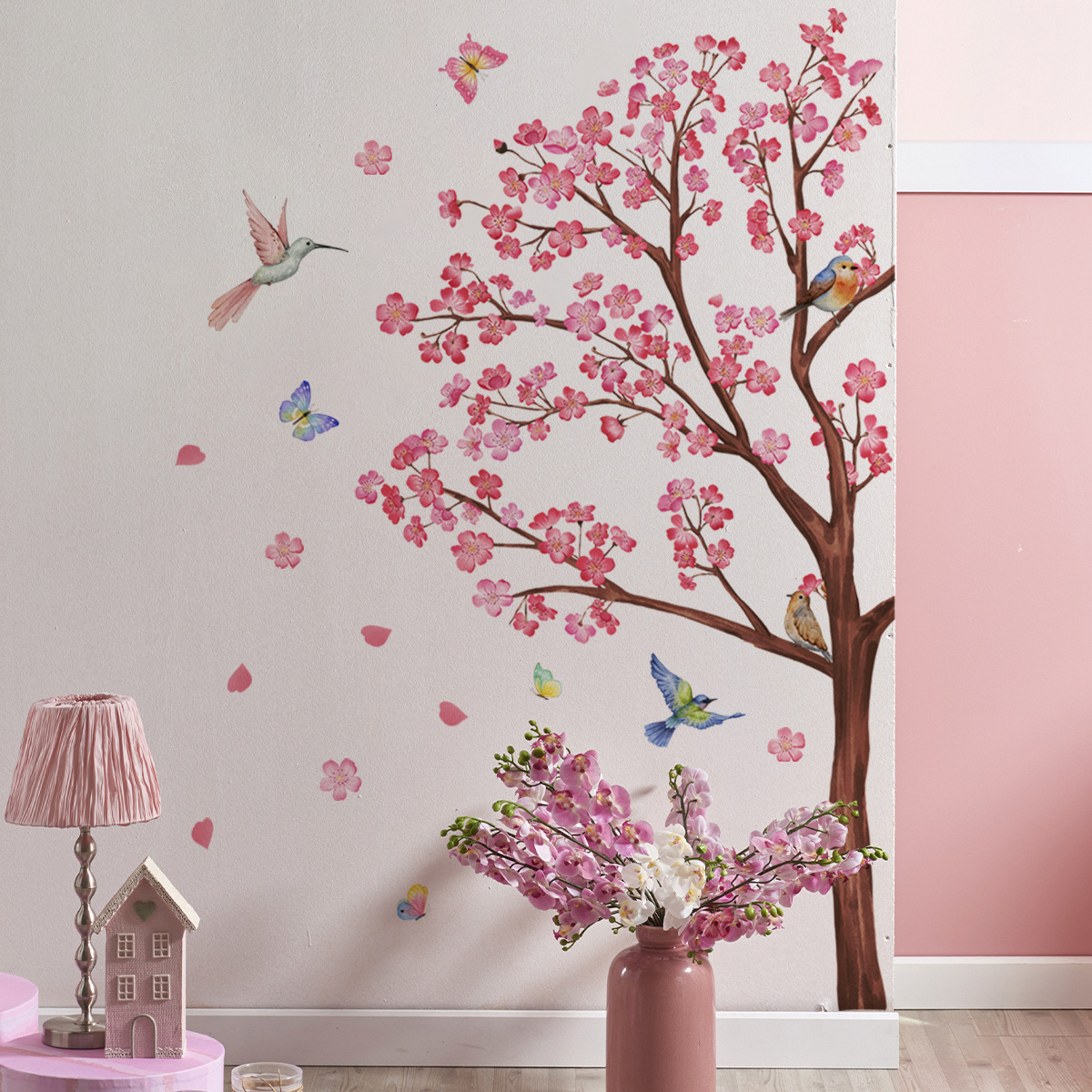 Watercolour Bird Flower Wall S – Baby Nursery Girl Room recenzja i cena