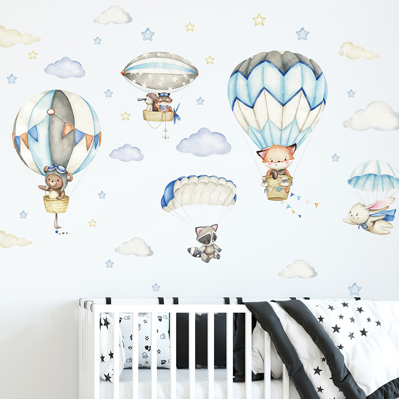 Cartoon Cute Animals Hot Air B – Baby Nursery Labels recenzja i cena