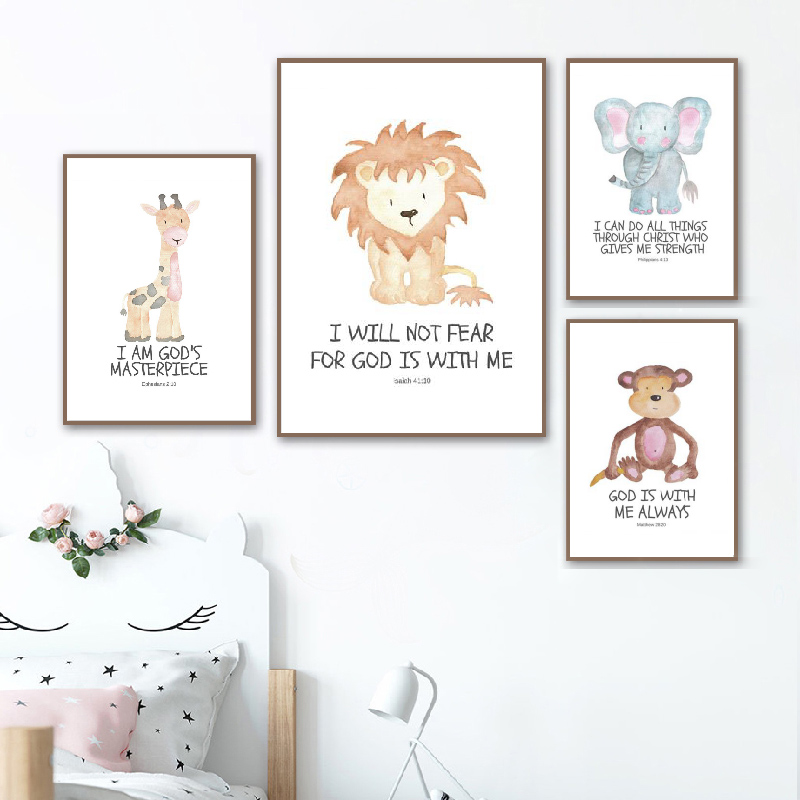 Bible Verse Animal Prints Wate – Baby Nursery Animal Theme recenzja i cena