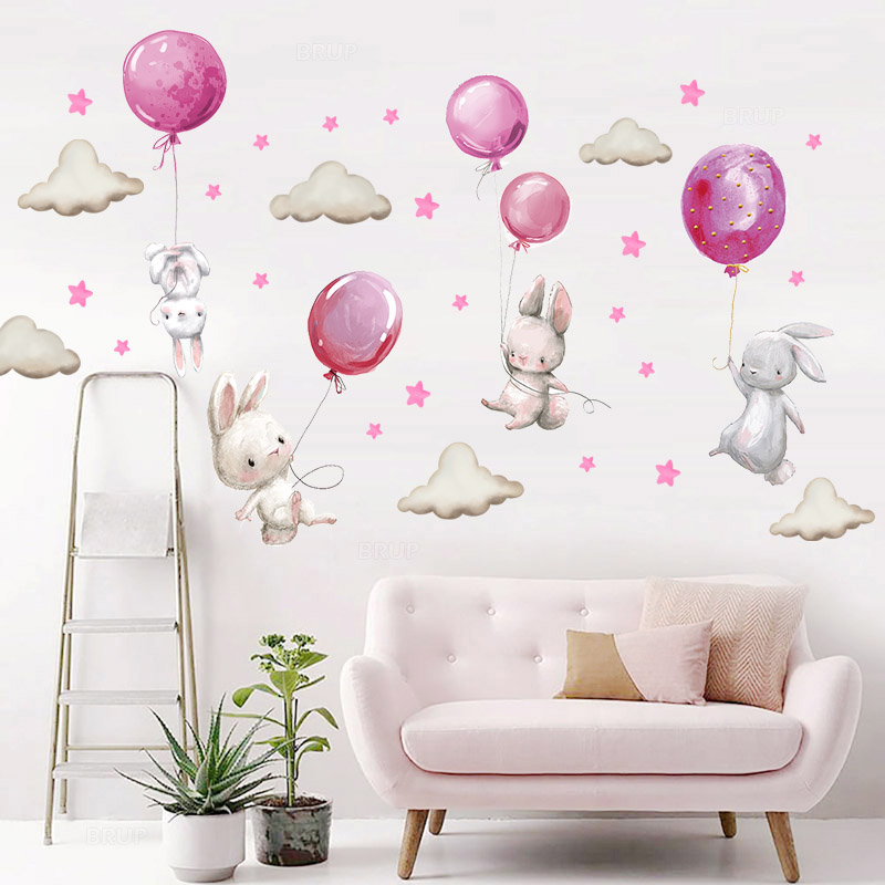 Watercolor Pink Balloon Bunny  – Baby Nursery Girl Room recenzja i cena