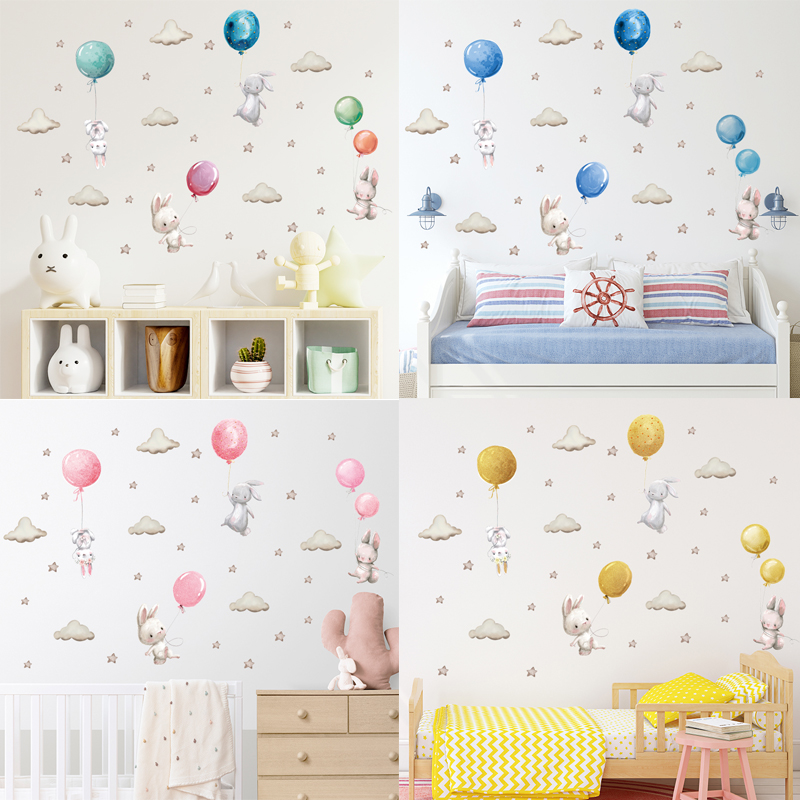 Watercolor Pink Balloon Bunny  – Baby Nursery Girl Room recenzja i cena