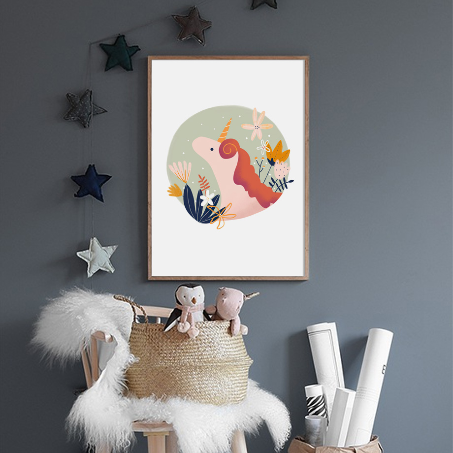 Girl Bedroom Wall Art Cartoon  – Baby Unicorn Nursery recenzja i cena