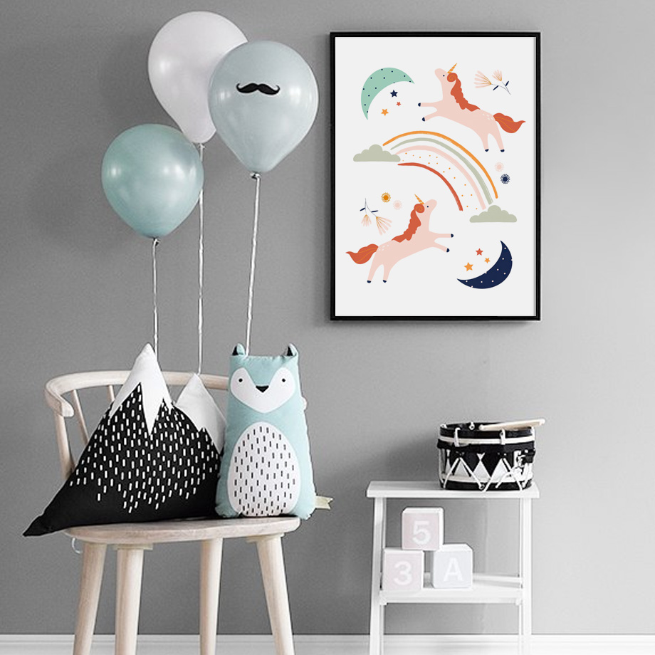Girl Bedroom Wall Art Cartoon  – Baby Unicorn Nursery recenzja i cena