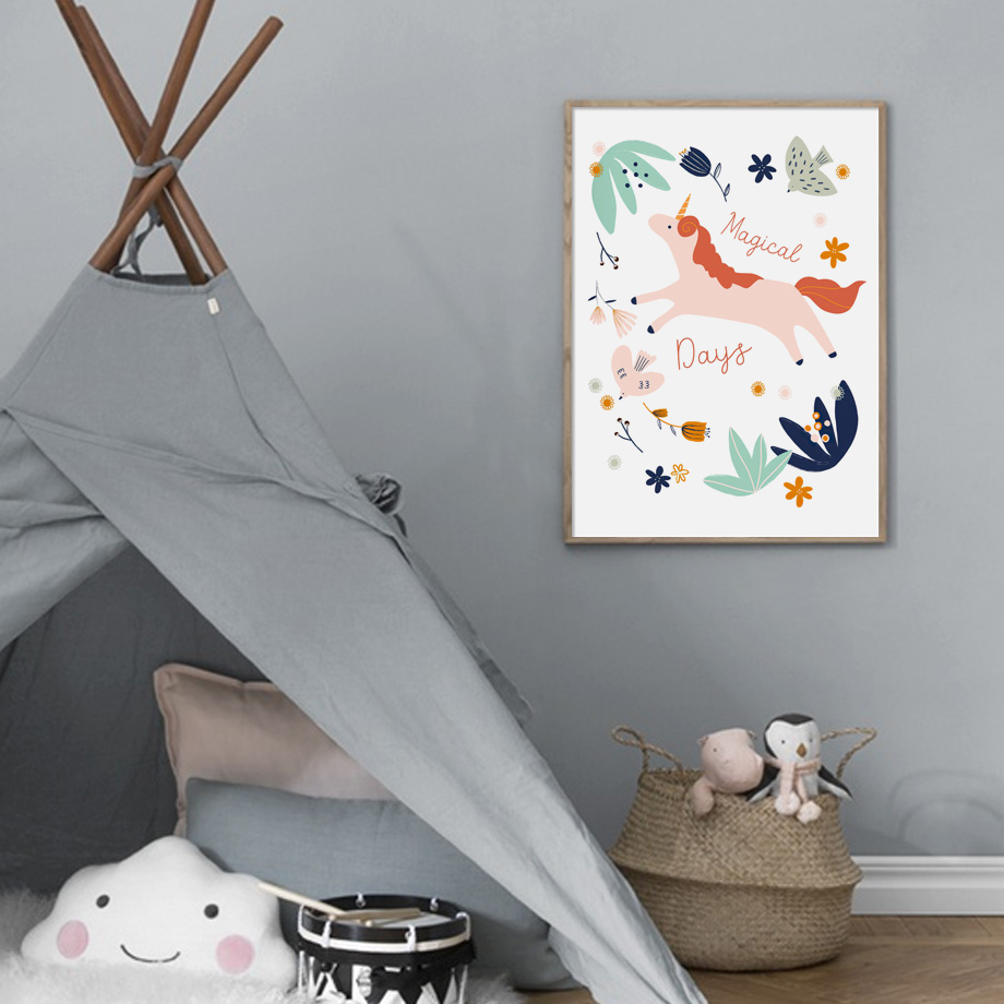 Girl Bedroom Wall Art Cartoon  – Baby Unicorn Nursery recenzja i cena