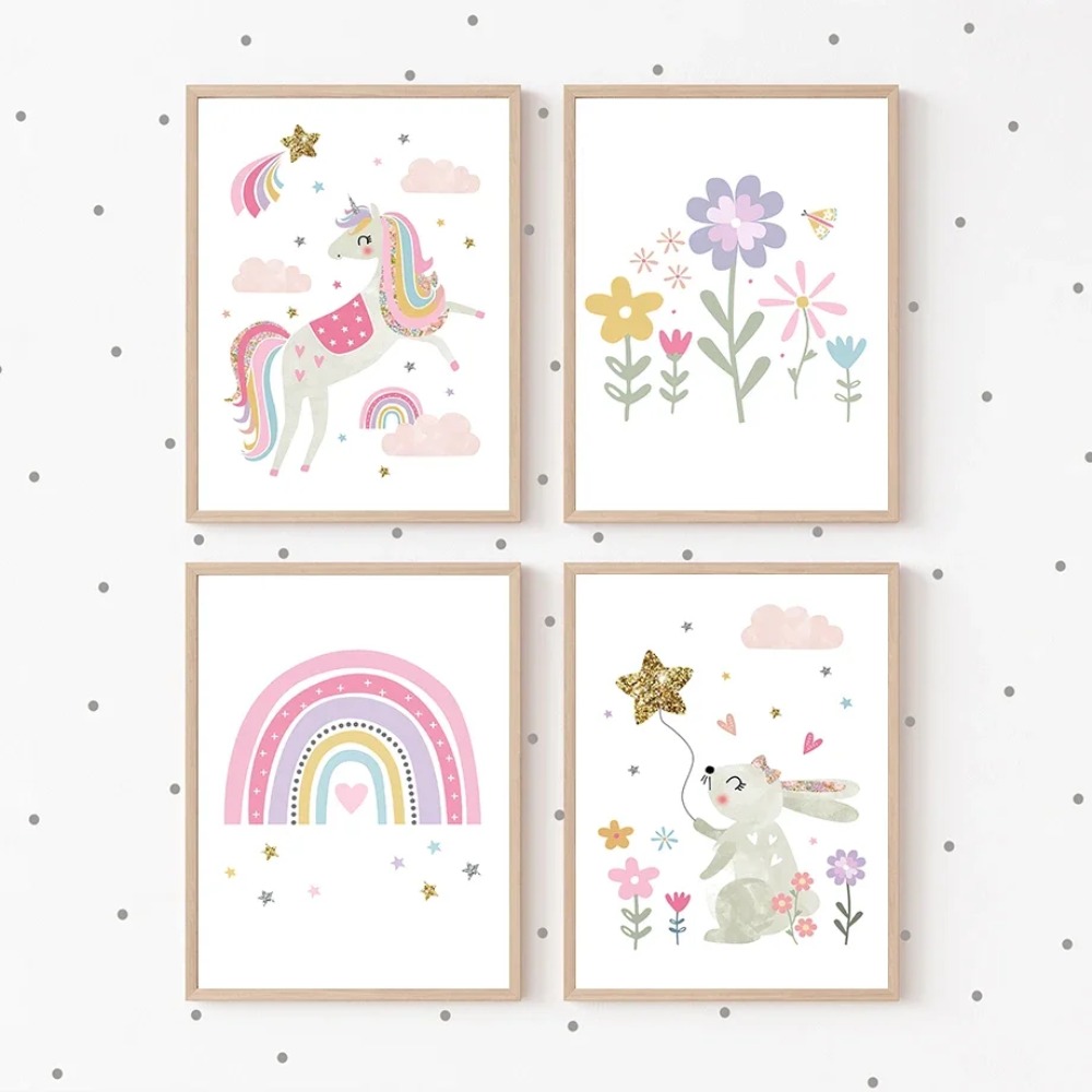 Pink Unicorn Rabbit Rainbow Cl – Baby Name Wall Art recenzja i cena
