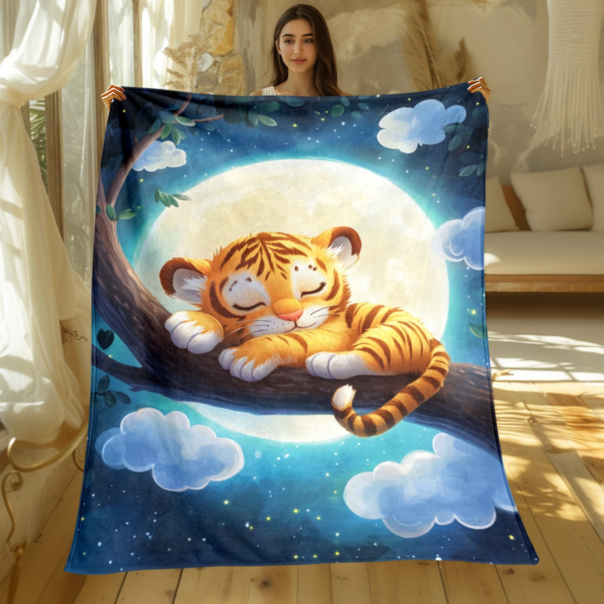Cute sleeping tiger on tree br – Baby Nursery Animal Theme recenzja i cena