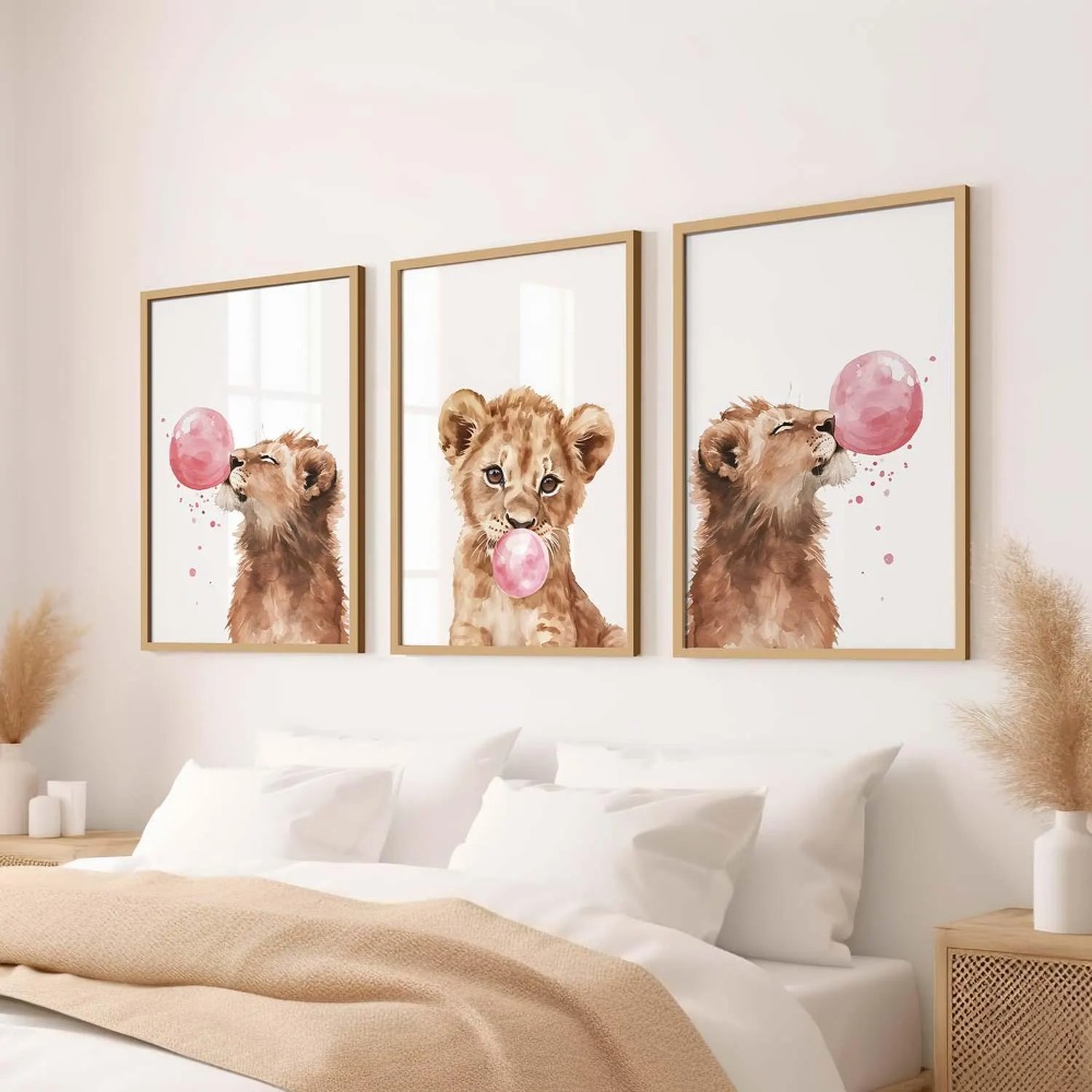 Lion Cub Nursery Wall Art Set  – Baby Nursery Animal Theme recenzja i cena