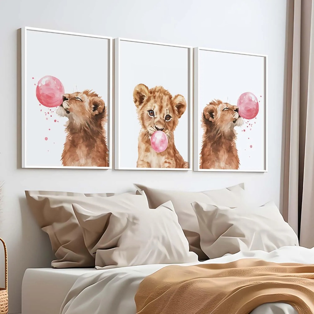 Lion Cub Nursery Wall Art Set  – Baby Nursery Animal Theme recenzja i cena