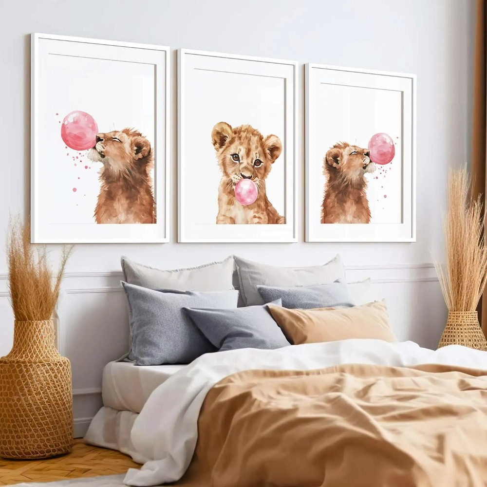 Lion Cub Nursery Wall Art Set  – Baby Nursery Animal Theme recenzja i cena