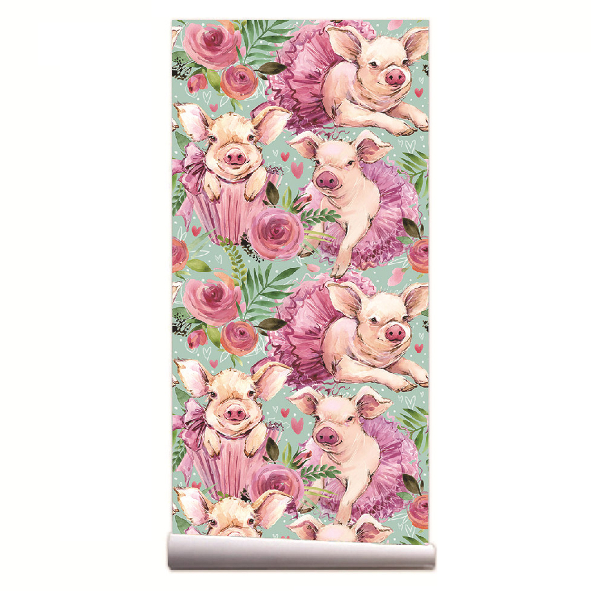 Pink Rose Floral Cute Baby Pig – Baby Nursery Animal Theme recenzja i cena