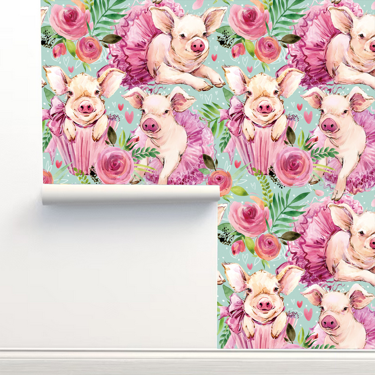 Pink Rose Floral Cute Baby Pig – Baby Nursery Animal Theme recenzja i cena