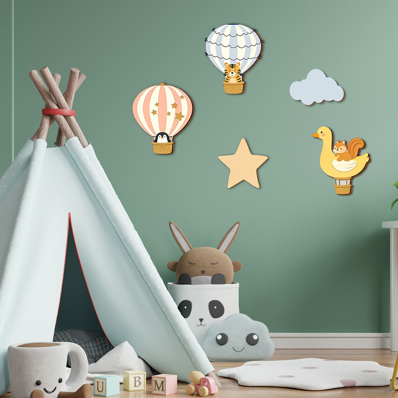 5Pcs Animal Hot Air Balloon Wo – Baby Nursery Labels recenzja i cena