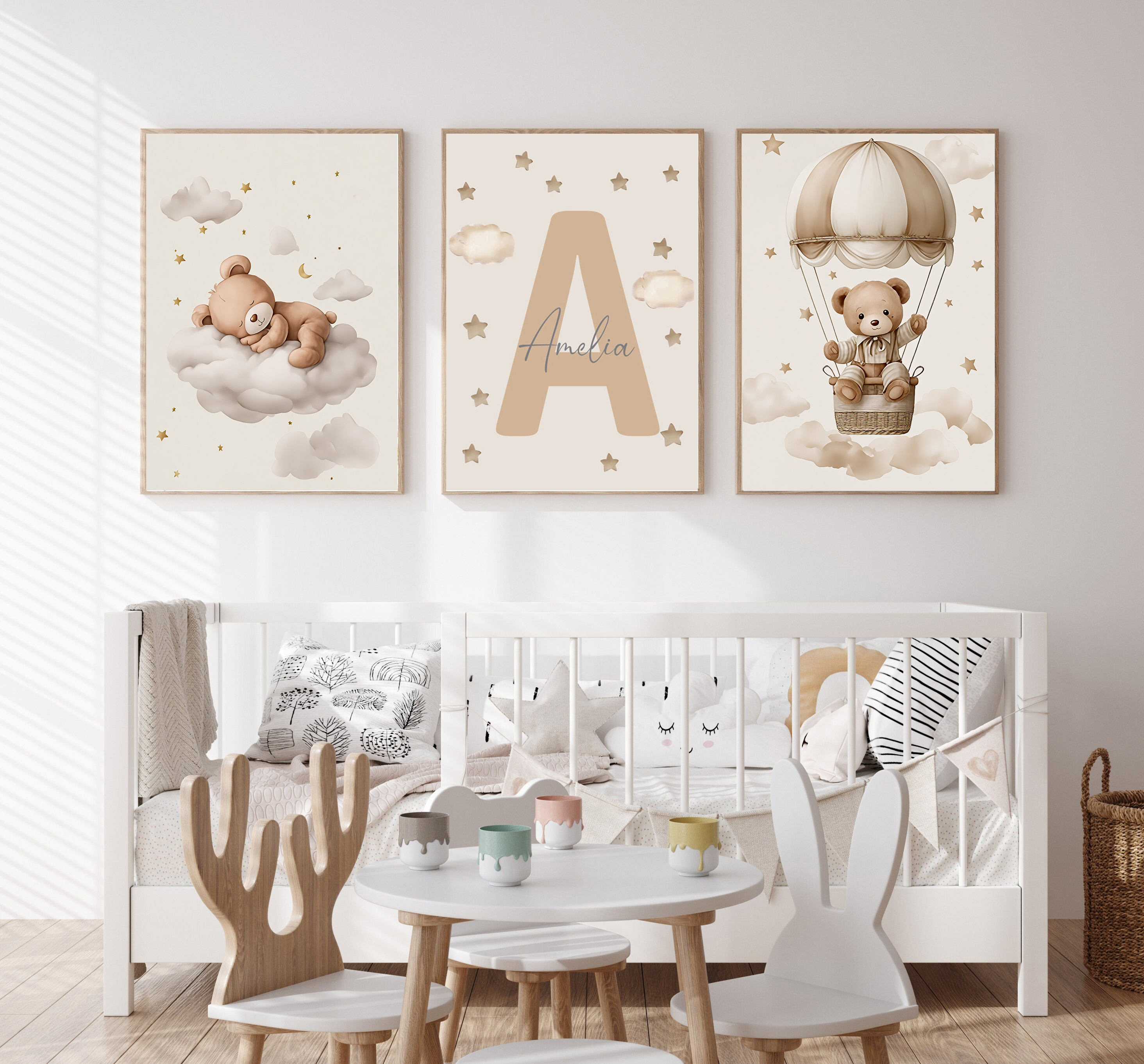 3pcs/set Bohemian Teddy Bear A – Baby Name Wall Art recenzja i cena