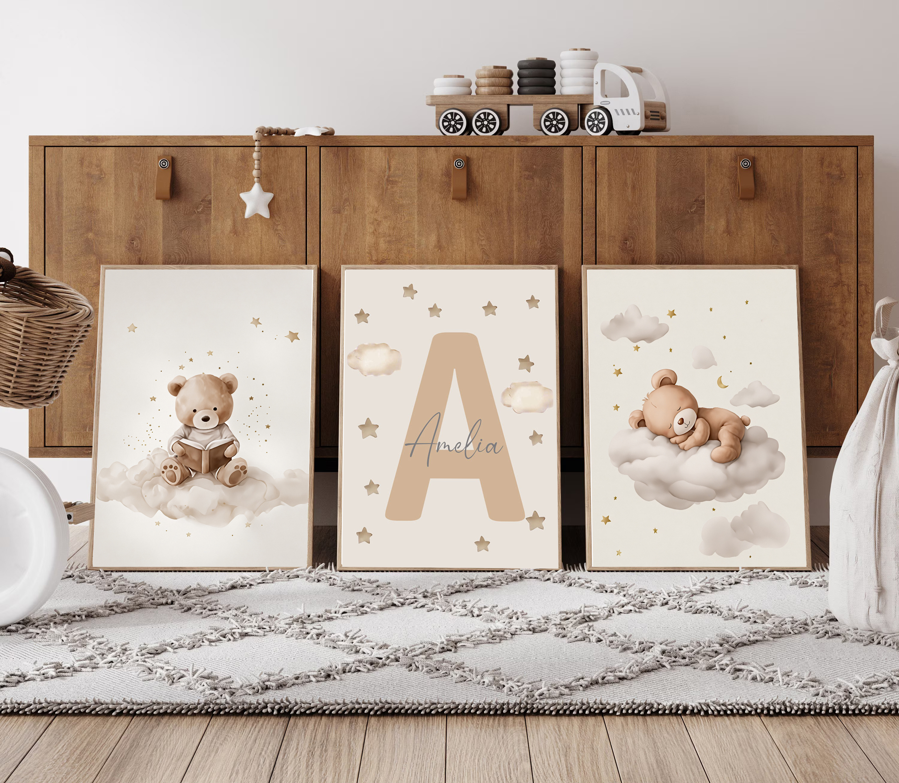3pcs/set Bohemian Teddy Bear A – Baby Name Wall Art recenzja i cena